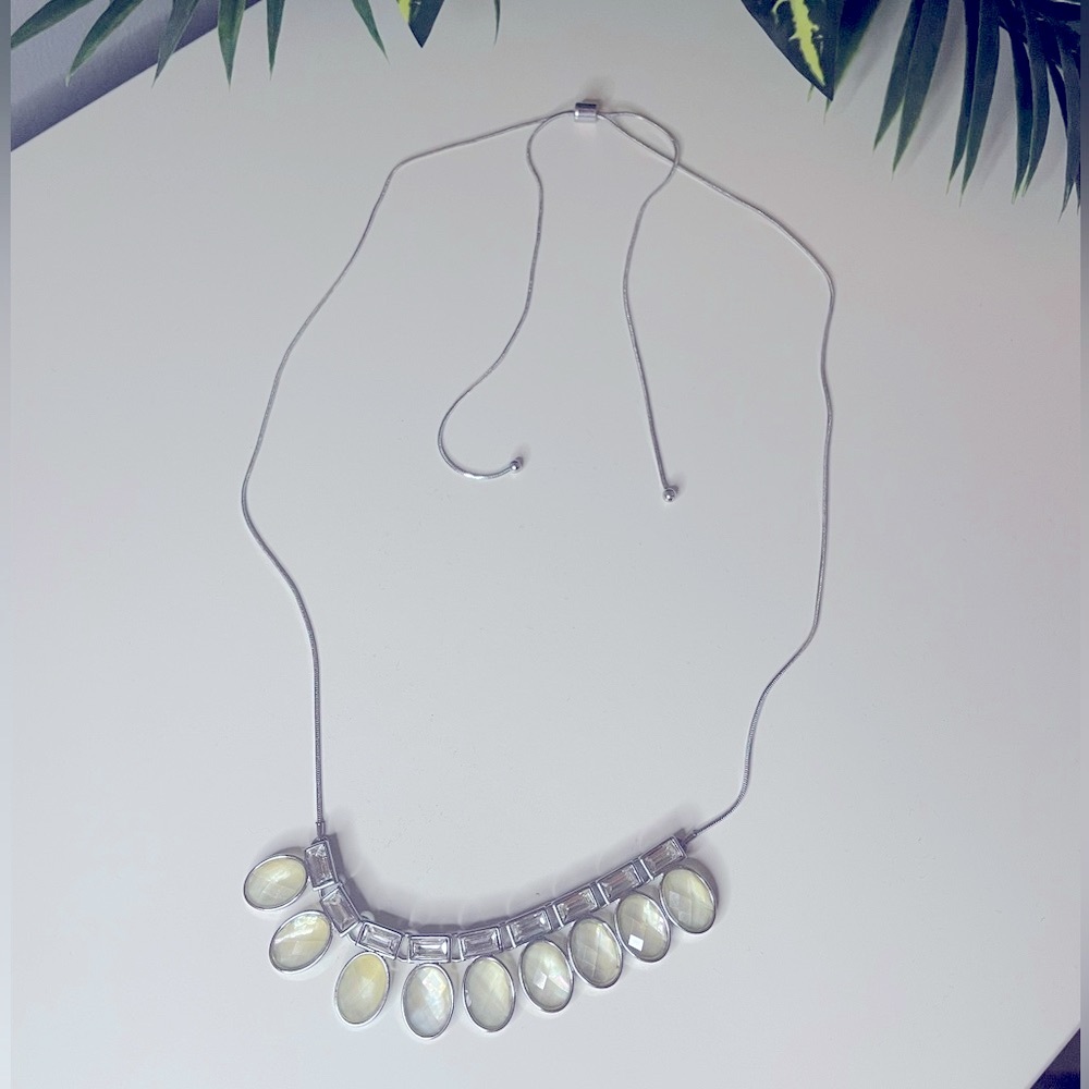 Pearlized jeweled adjustable silver Necklace